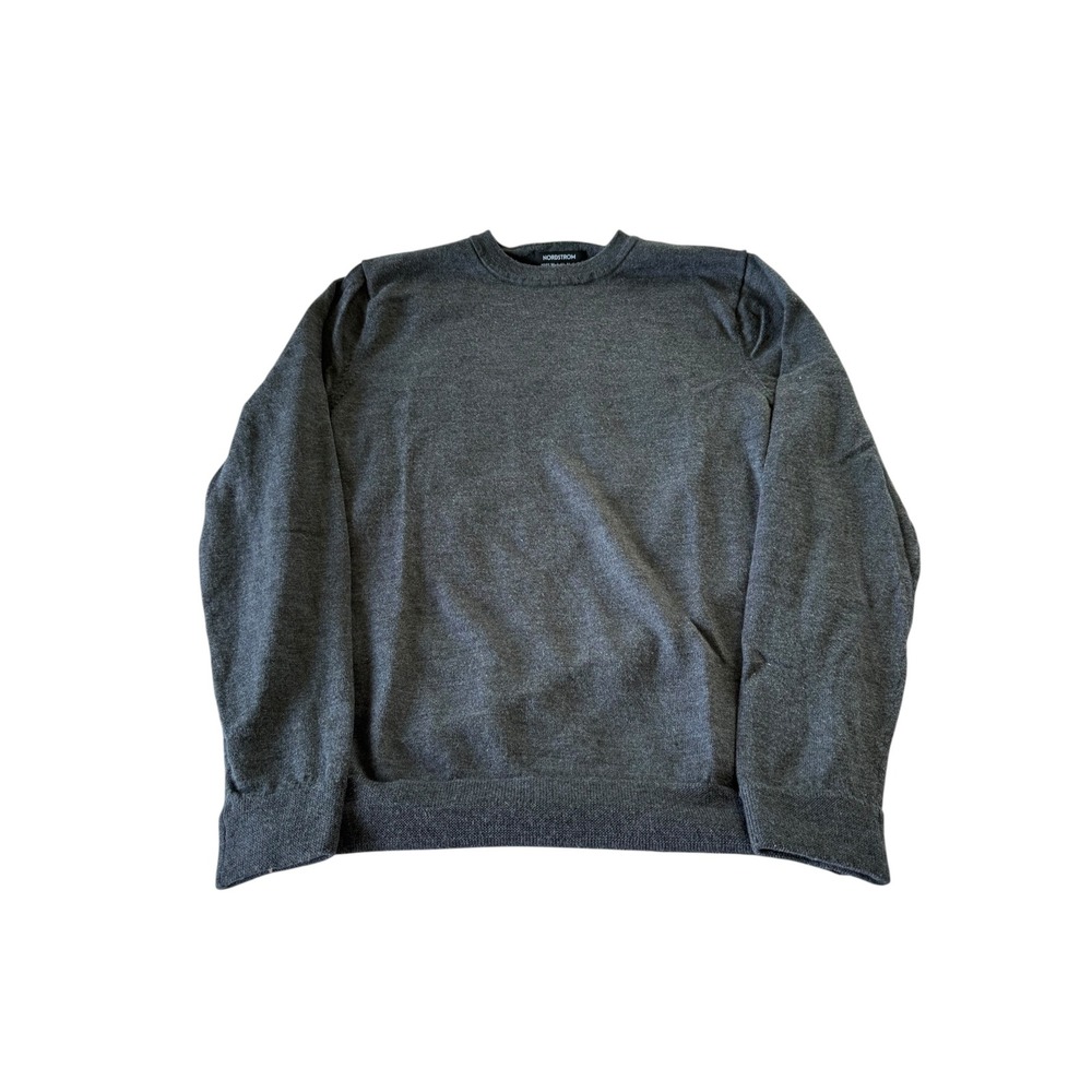 Nordstrom Washable Merino Wool Crewneck Sweater Charcoal Gray Large